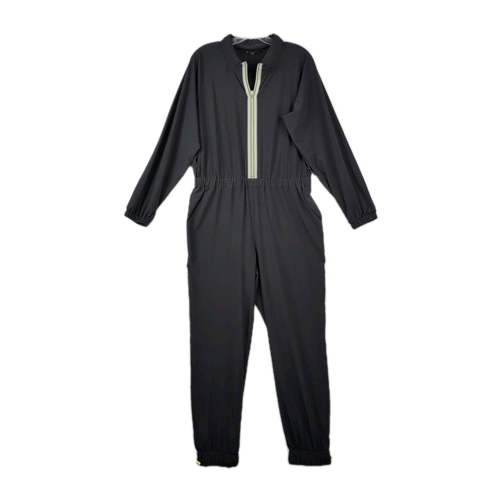Athleta Dipsea Jumpsuit Women's 10 Black Long Sleeve Zip Hooded Romper